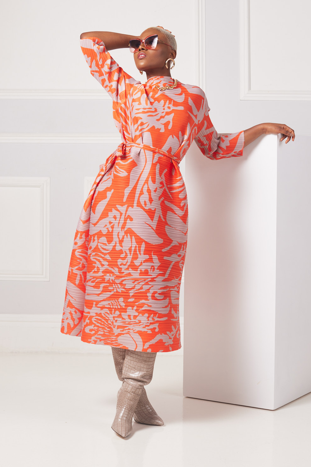 Sacaba Orange Pleated Dress