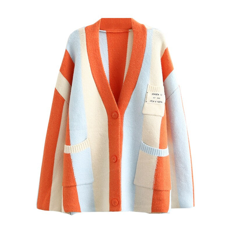 Nazleen Striped Loose Knitted Cardigan