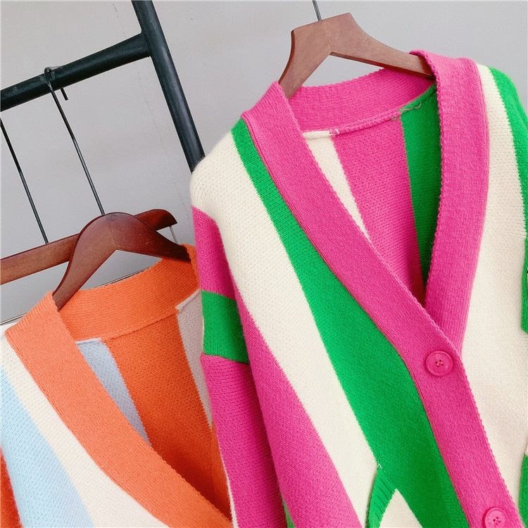 Nazleen Striped Loose Knitted Cardigan