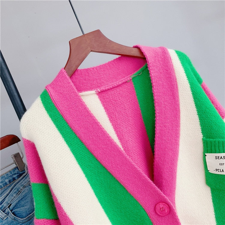 Nazleen Striped Loose Knitted Cardigan