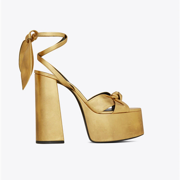 golden Sandals Chunky Heels Platform Butterfly Knot Peep Toe Heels Fashion Sexy Party Women's Shoes